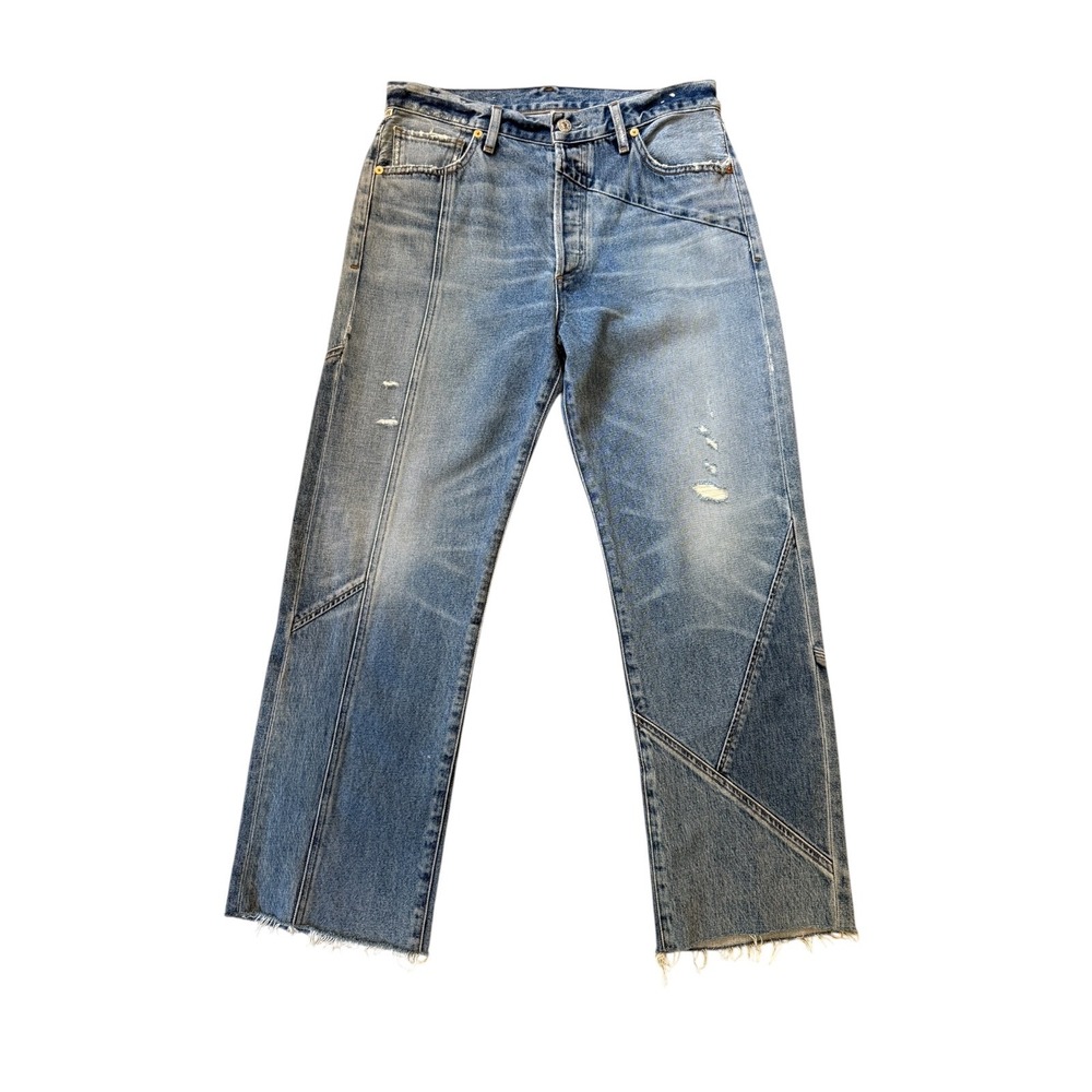 Citizens of Humanity Patchwork‎ Straight Leg Jeans Blue Paneled Raw Hem Sample 4